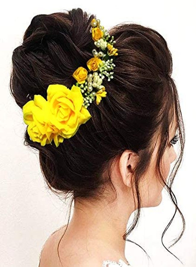 Mahi Women's Hair Pins Clips Hair Buns Hair Styles Artificial Flowers Accessories For Weddings (Yellow) - Image 2