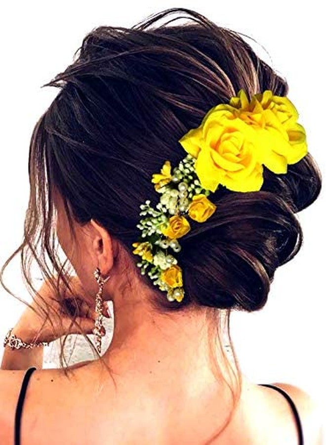 Mahi Women's Hair Pins Clips Hair Buns Hair Styles Artificial Flowers Accessories For Weddings (Yellow) - Image 5