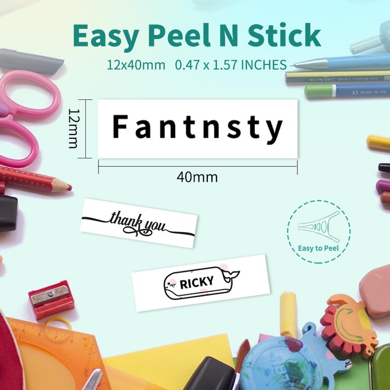 Phomemo Labels D30 Label Tape, Black on White Print Master Labels Refill Name Label, Sticker Thermal Paper Self-Adhesive, 12 x 40 mm (0.47 x 1.57 Inch) 160 Tapes/Roll, 3-Roll for Kids School Items - Image 3