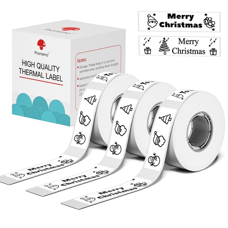Phomemo Labels D30 Label Tape, Black on White Print Master Labels Refill Name Label, Sticker Thermal Paper Self-Adhesive, 12 x 40 mm (0.47 x 1.57 Inch) 160 Tapes/Roll, 3-Roll for Kids School Items - Image 1