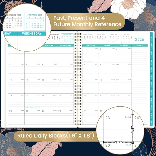 Pinchoco 2026 Monthly Planner - Monthly Planner/Calendar 2026, Jan.2026 - Dec.2026, 8.5" x 11", 12 monthly planner with Tabs, Pocket, Thick Paper, Note Pages, Twin-Wire Binding - Engraved Floral - Image 3