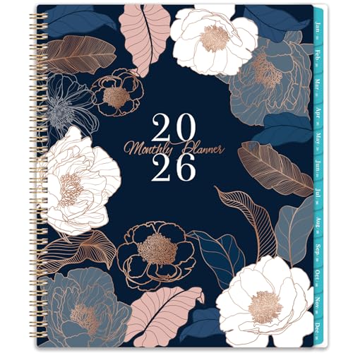 Pinchoco 2026 Monthly Planner - Monthly Planner/Calendar 2026, Jan.2026 - Dec.2026, 8.5" x 11", 12 monthly planner with Tabs, Pocket, Thick Paper, Note Pages, Twin-Wire Binding - Engraved Floral - Image 1