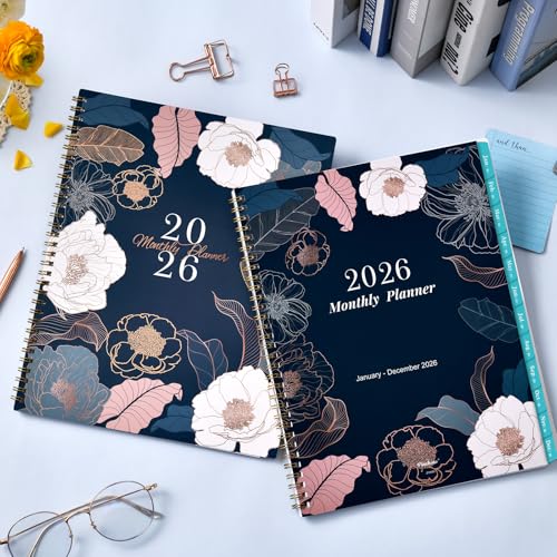 Pinchoco 2026 Monthly Planner - Monthly Planner/Calendar 2026, Jan.2026 - Dec.2026, 8.5" x 11", 12 monthly planner with Tabs, Pocket, Thick Paper, Note Pages, Twin-Wire Binding - Engraved Floral - Image 2