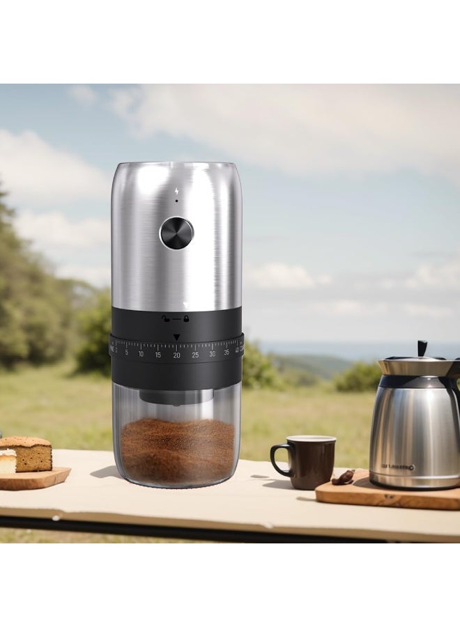 XVersion Electric Portable Burr Coffee Grinder, Type-C Rechargeable, 40 Adjustable Grind Settings, 35g Bean Capacity for Espresso, Home, Travel & Camping, Silver - Image 5