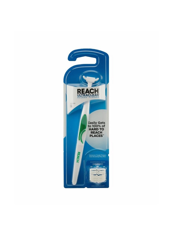 REACH Listerine Ultraclean Access Flosser Starter Kit, Removes Plaque From Hard To Reach Teeth, Unflavored, 1 Refillable Flosser & 8 Refill Heads, Dental Floss Heads, Pfas-Free, Oral Care Tool - Image 1