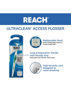 REACH Listerine Ultraclean Access Flosser Starter Kit, Removes Plaque From Hard To Reach Teeth, Unflavored, 1 Refillable Flosser & 8 Refill Heads, Dental Floss Heads, Pfas-Free, Oral Care Tool  - Image 3