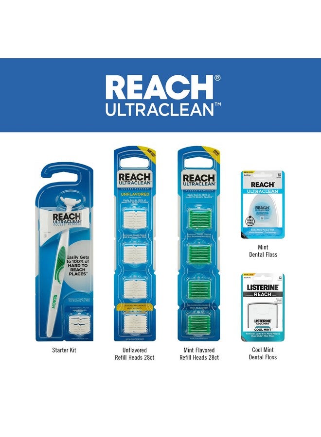 REACH Listerine Ultraclean Access Flosser Starter Kit, Removes Plaque From Hard To Reach Teeth, Unflavored, 1 Refillable Flosser & 8 Refill Heads, Dental Floss Heads, Pfas-Free, Oral Care Tool - Image 5