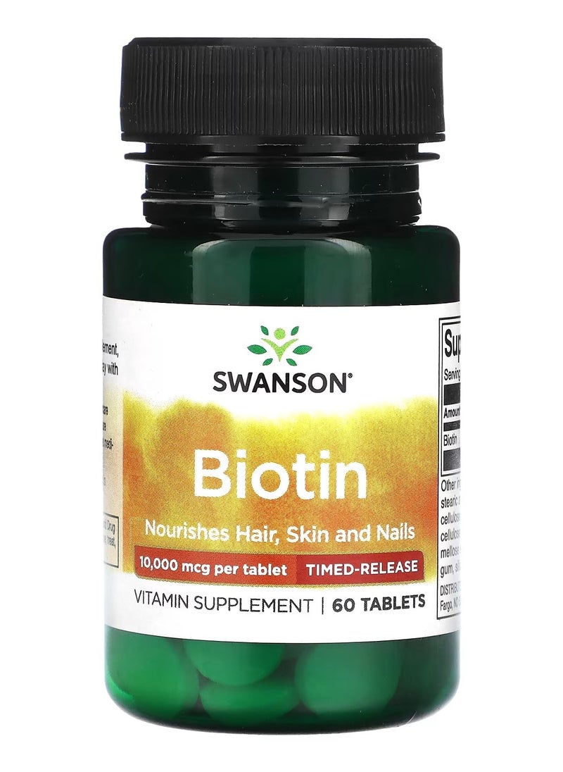 SWANSON - Swanson, Biotin, Time-Release, 10,000 mcg, 60 Tablets - Image 1