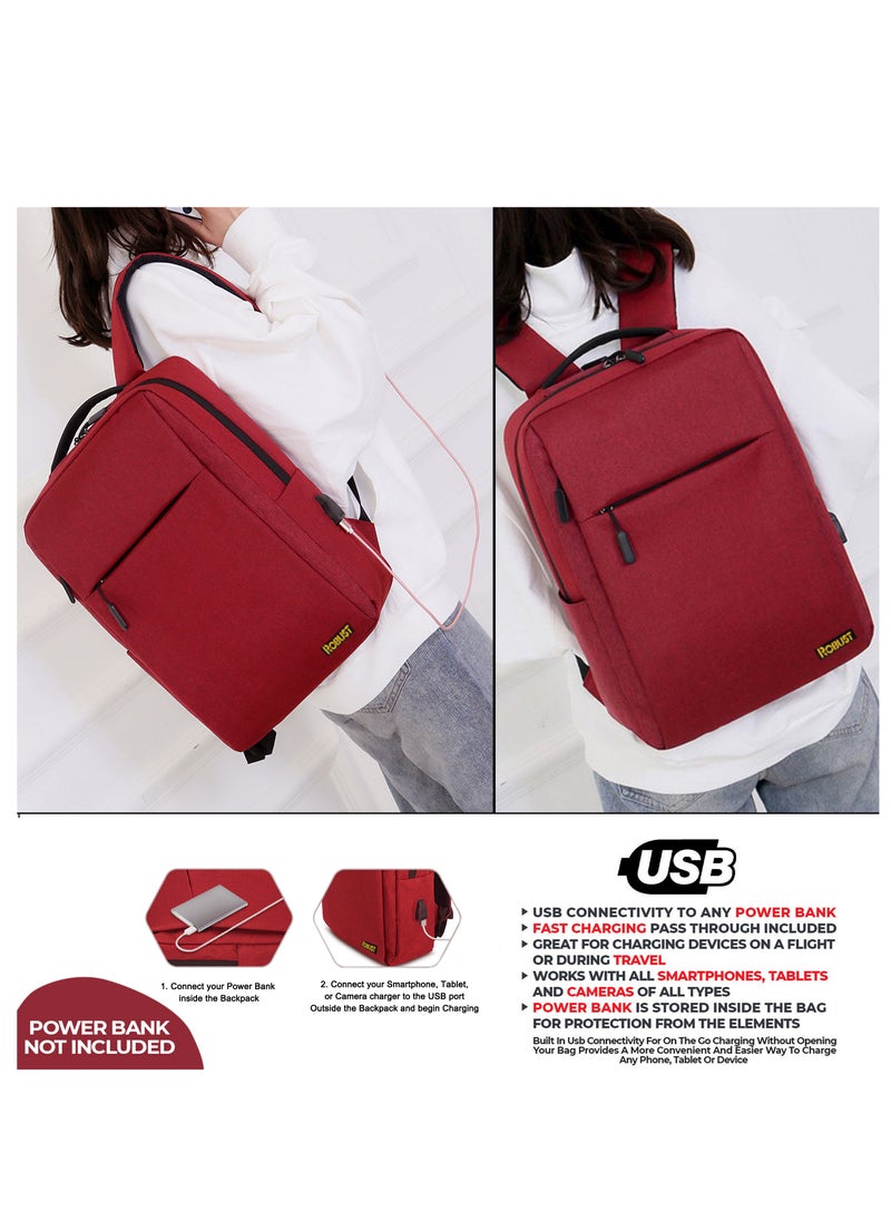 ROBUST - Robust Travel Laptop Backpack, Business Anti Theft Slim Durable Laptop Bag With USB Charging Port, Water Resistant College School  Office Large Laptop Bag For Men, Women, Fit For 17 Inches Laptop-Red - Image 1