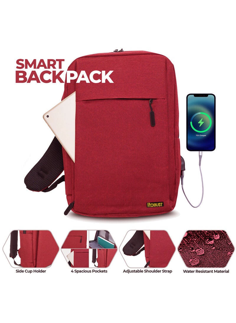 ROBUST - Robust Travel Laptop Backpack, Business Anti Theft Slim Durable Laptop Bag With USB Charging Port, Water Resistant College School  Office Large Laptop Bag For Men, Women, Fit For 17 Inches Laptop-Red - Image 1