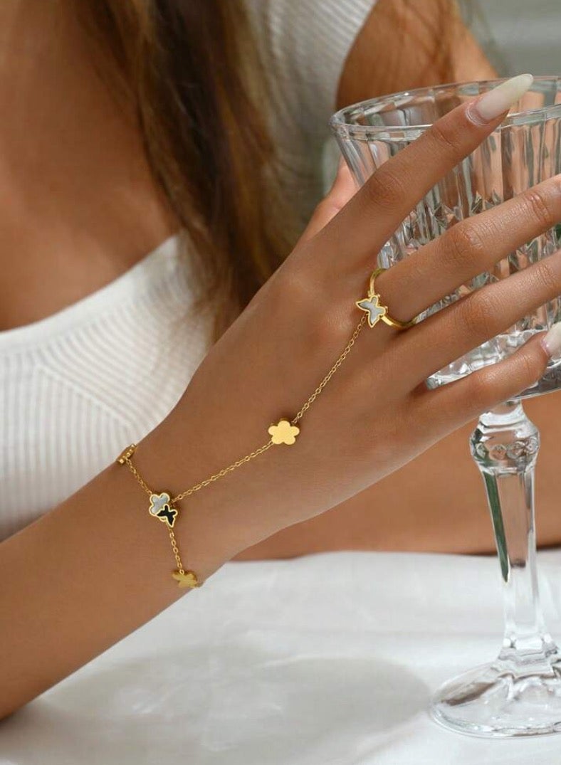18k Gold Plated Stainless Steel Bracelet With Connected Ring For Women