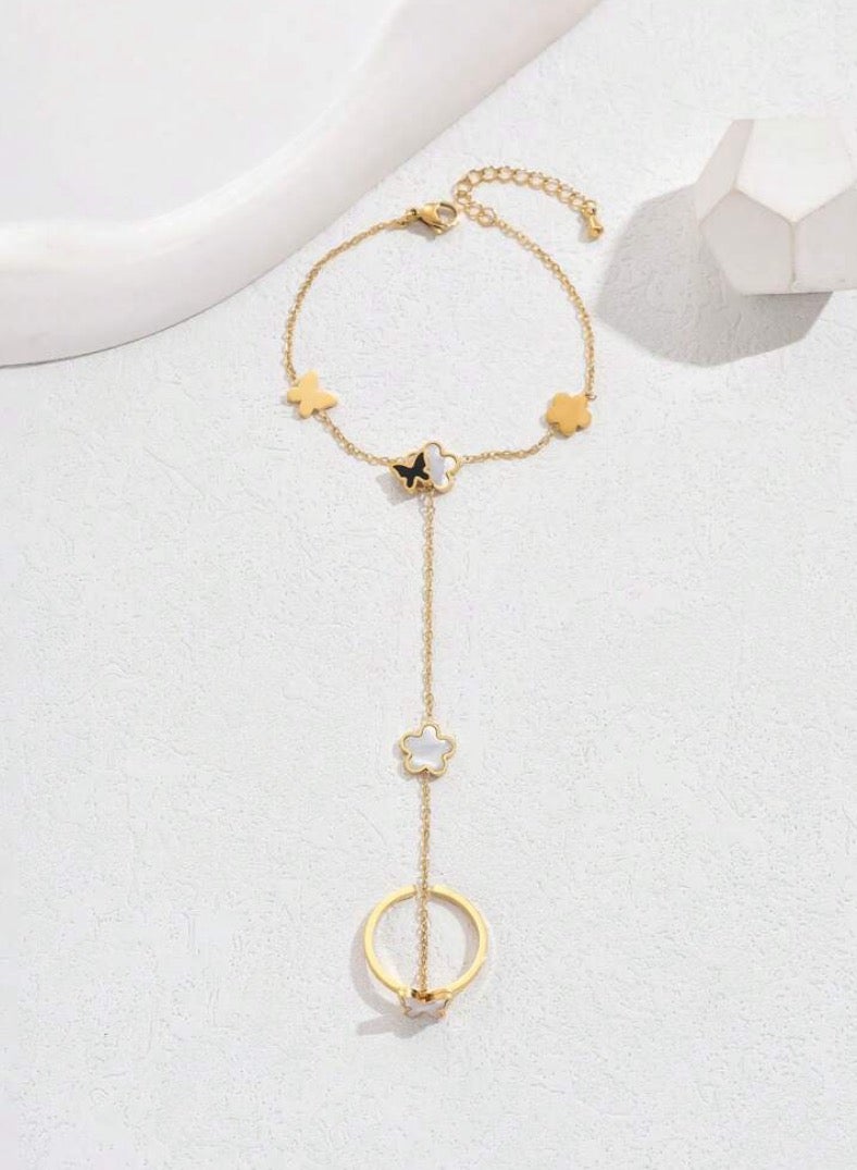 18k Gold Plated Stainless Steel Bracelet With Connected Ring For Women