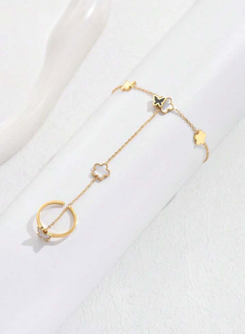 18k Gold Plated Stainless Steel Bracelet With Connected Ring For Women