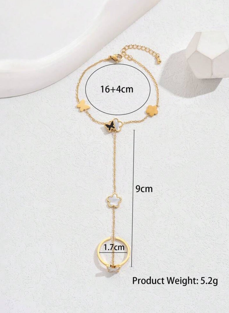 18k Gold Plated Stainless Steel Bracelet With Connected Ring For Women