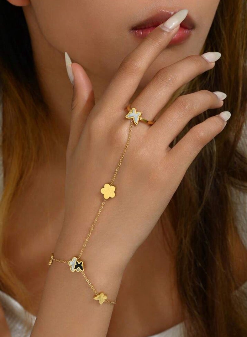 18k Gold Plated Stainless Steel Bracelet With Connected Ring For Women