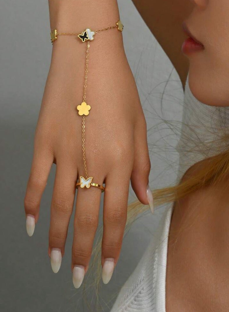 18k Gold Plated Stainless Steel Bracelet With Connected Ring For Women
