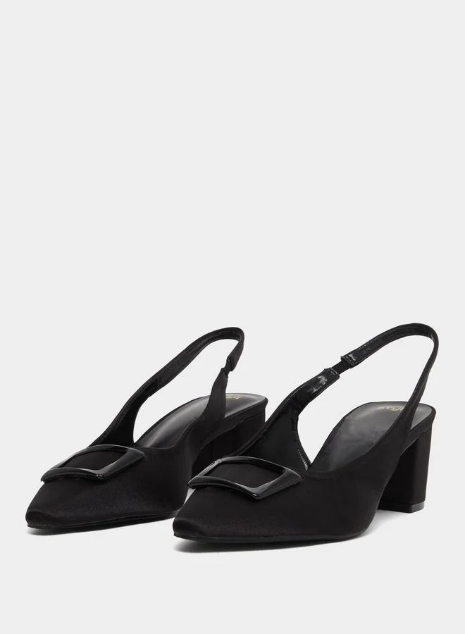 Styli Styli Black Buckle Detail Slingback Pumps