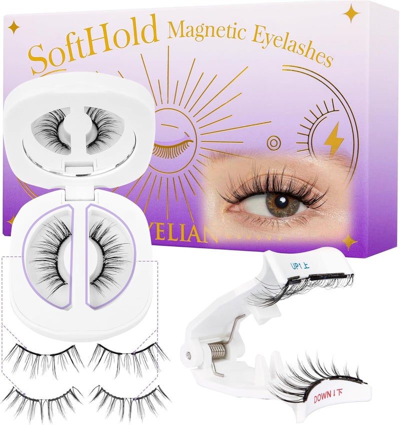 BEYELIAN Magnetic Eyelashes Soft Natural Look Magnetic Lashes Kit Magnets False Eyelashes with Applicator Reusable No Glue Needed Magnetic Eyelashes Kit Easy to Wear and Remove 1 PairSME011
