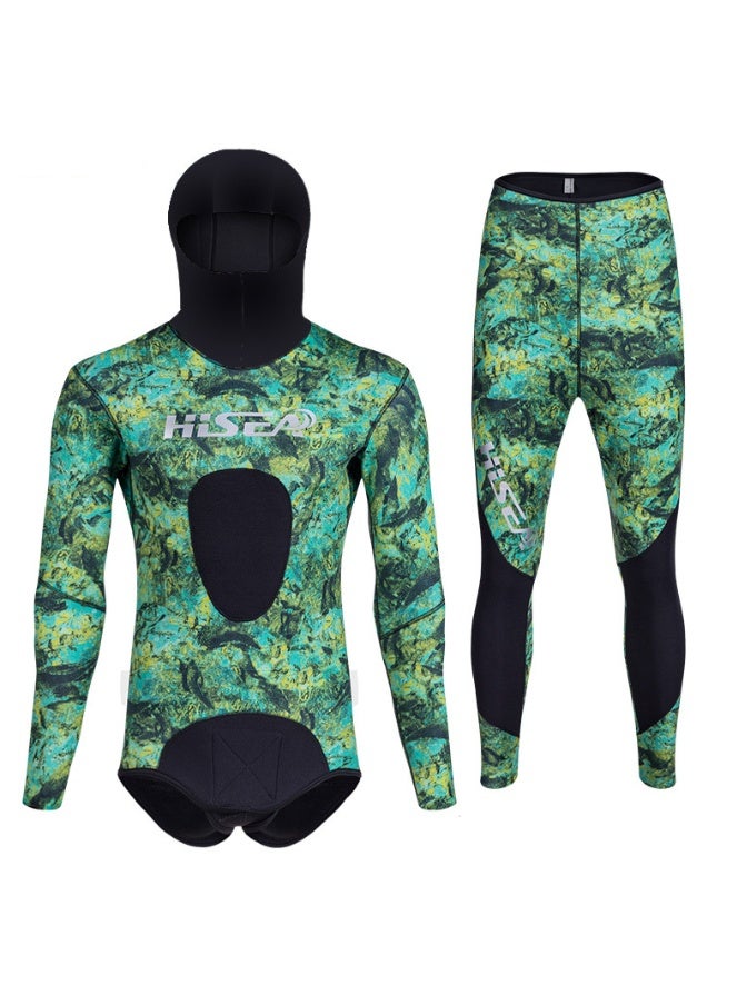 Hisea Spearfishing Wetsuits Men 1.5mm Neoprene 2-Pieces Hooded Long Sleeve Scuba Diving Suit Full Body Keep Warm Snorkeling Suits - Image 1