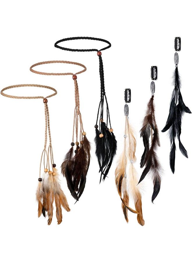 Geyoga 6 Pieces Feather Hair Clip Feather Headband Set Boho Hair Extensions With Feather Clip Comb Hippie Gypsy Headpiece Feather Tassel Indian Headdress Diy Hair Accessories For Women Girls Decoration - Image 1
