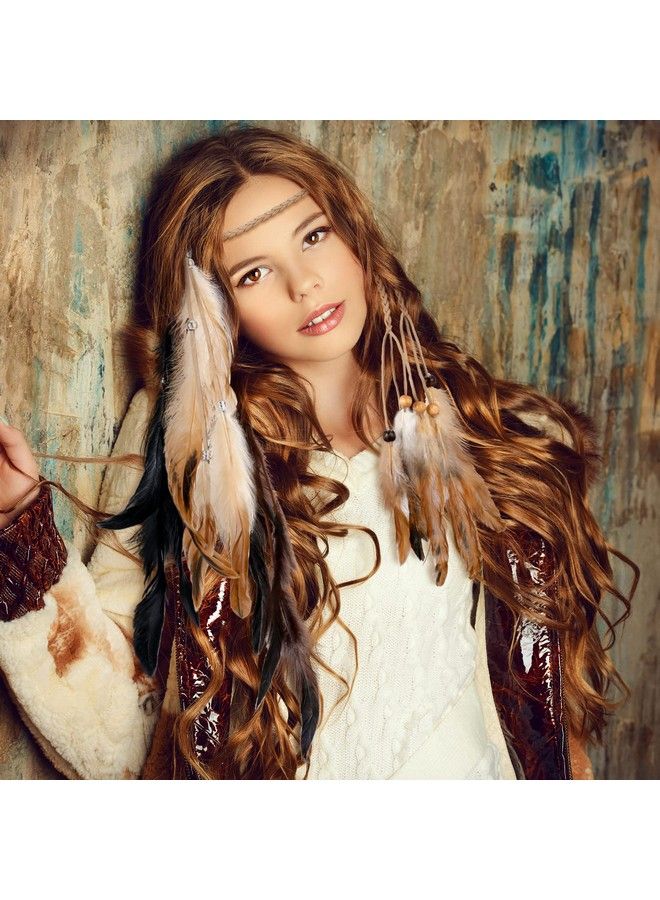 Geyoga 6 Pieces Feather Hair Clip Feather Headband Set Boho Hair Extensions With Feather Clip Comb Hippie Gypsy Headpiece Feather Tassel Indian Headdress Diy Hair Accessories For Women Girls Decoration - Image 3