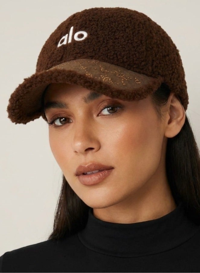 alo Women's soft fur winter cap with a trendy ALO design – stylish brown color with distinctive embroidery – a warm and comfortable hat for everyday use and winter outings - Image 2