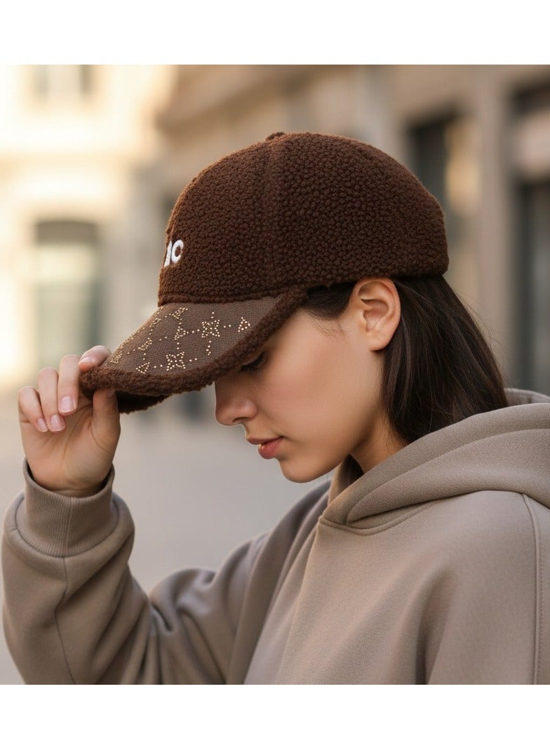 alo Women's soft fur winter cap with a trendy ALO design – stylish brown color with distinctive embroidery – a warm and comfortable hat for everyday use and winter outings - Image 3