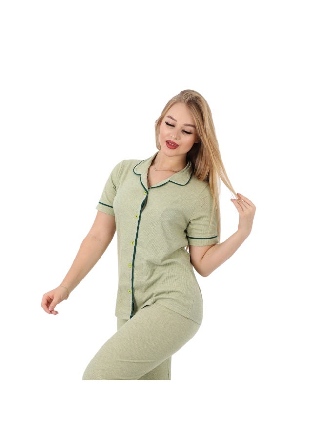 زيكوتكس  طقم بيجامة قطنية كلاسيكية نسائية - قميص بأكمام قصيرة وأزرار وبنطال طويل - ملابس نوم ناعمة وجيدة التهوية ومريحة - Image 3