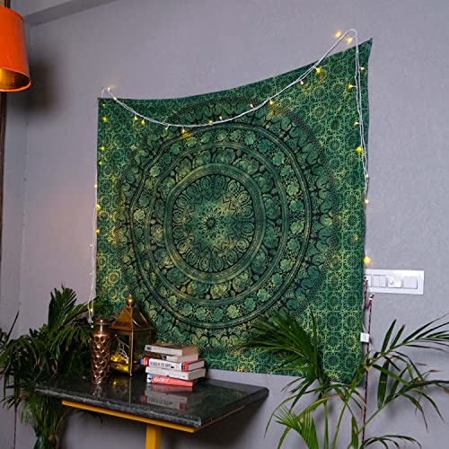 Craft Trade Indian Cotton Mandala Wall Hanging Tapestry for Aesthetic Boho Hippie Living Room, Meditation & Bedroom Décor - Green - 50x60 Inches - Image 2