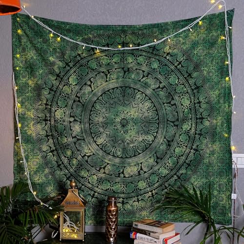 Craft Trade Indian Cotton Mandala Wall Hanging Tapestry for Aesthetic Boho Hippie Living Room, Meditation & Bedroom Décor - Green - 50x60 Inches - Image 1