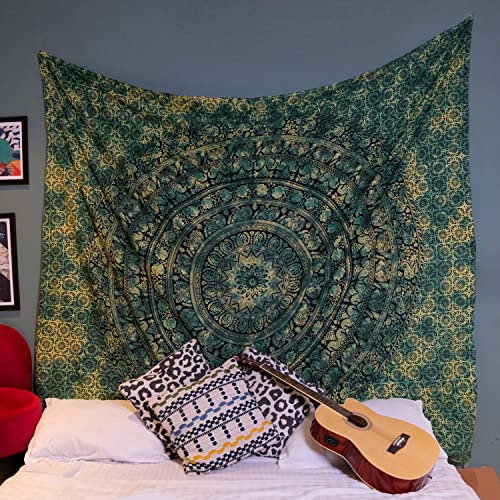 Craft Trade Indian Cotton Mandala Wall Hanging Tapestry for Aesthetic Boho Hippie Living Room, Meditation & Bedroom Décor - Green - 50x60 Inches - Image 3