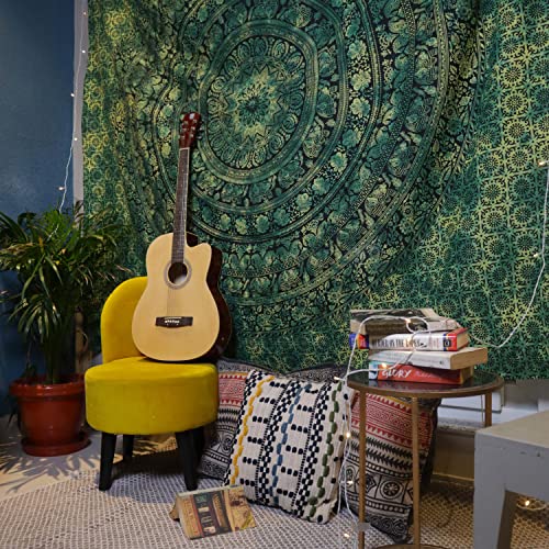 Craft Trade Indian Cotton Mandala Wall Hanging Tapestry for Aesthetic Boho Hippie Living Room, Meditation & Bedroom Décor - Green - 50x60 Inches - Image 4