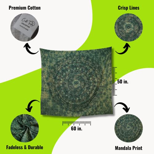 Craft Trade Indian Cotton Mandala Wall Hanging Tapestry for Aesthetic Boho Hippie Living Room, Meditation & Bedroom Décor - Green - 50x60 Inches - Image 5