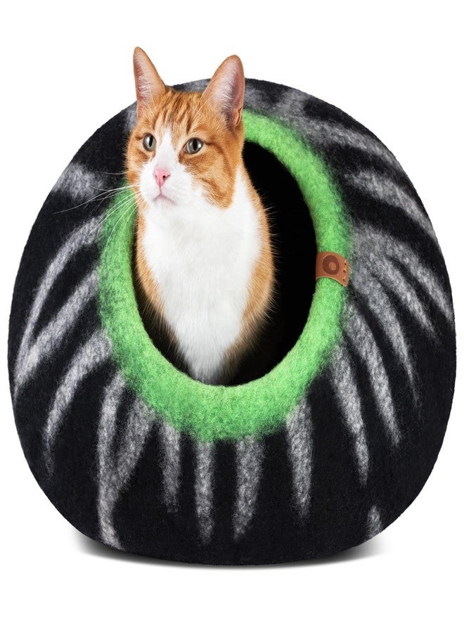 MEOWFIA كهف سرير القطط المصنوع من اللباد الفاخر من MEOWFIA - سرير مصنوع يدويًا من صوف ميرينو 100% للقطط والقطط الصغيرة (ألوان زاهية) (متوسط، نمر لامع) - Image 1