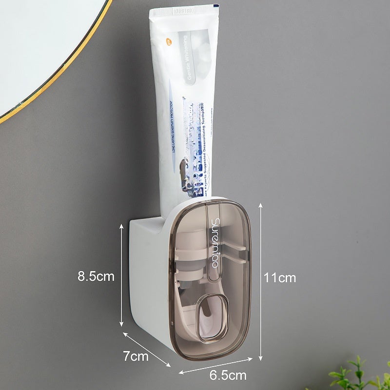 Punch-free Toothpaste Squeezer Automatic Household Wall-mounted Toothpaste Squeezer Lazy Artifact Toilet Rack(Transparent Tea) - Image 1