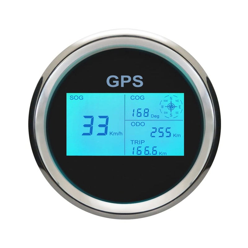 ELING 3 38 85mm Digital GPS Speedometer LCD Speed Gauge Odometer Course Mileage Adjustable 7 Backlights for Boat Snowmobile Car Motorbike Truck IP67 Waterproof