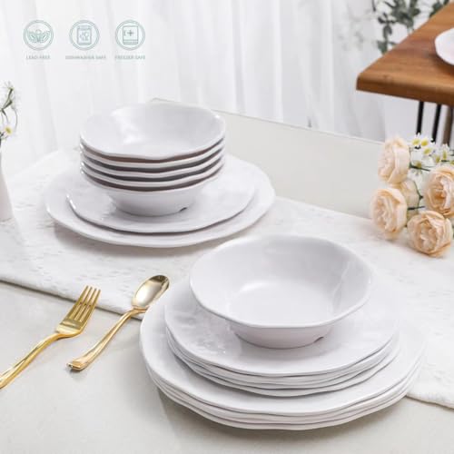 ZAROCRUS White Melamine Dinnerware Set, 18 Pcs Lightweight and Unbreakable Outdoor Plates and Bowls Sets, Camping Melamine Dishes Set for 6, Chip Resistant Kitchen Plates for Indoor and Outdoor Use - Image 5