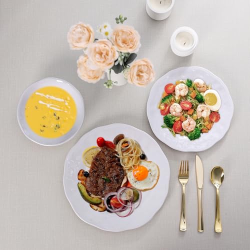 ZAROCRUS White Melamine Dinnerware Set, 18 Pcs Lightweight and Unbreakable Outdoor Plates and Bowls Sets, Camping Melamine Dishes Set for 6, Chip Resistant Kitchen Plates for Indoor and Outdoor Use - Image 2