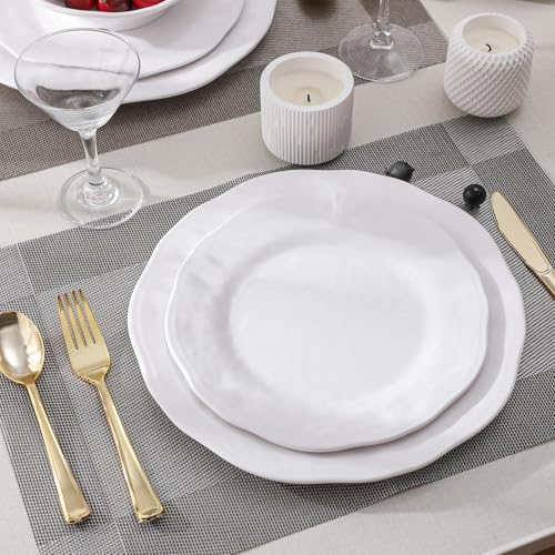 ZAROCRUS White Melamine Dinnerware Set, 18 Pcs Lightweight and Unbreakable Outdoor Plates and Bowls Sets, Camping Melamine Dishes Set for 6, Chip Resistant Kitchen Plates for Indoor and Outdoor Use - Image 3