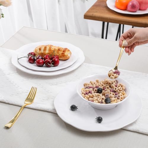 ZAROCRUS White Melamine Dinnerware Set, 18 Pcs Lightweight and Unbreakable Outdoor Plates and Bowls Sets, Camping Melamine Dishes Set for 6, Chip Resistant Kitchen Plates for Indoor and Outdoor Use - Image 4