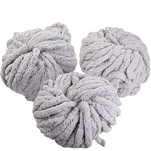 SCS Direct Chunky Yarn for Crocheting & Arm Knitting- Light Grey 3 Pack Jumbo Chenille Yarn, 72 Yards Total, 20mm Super Soft & Thick for Mothers Day Gifts, Blankets, Pillows, Home Décor & Spring Crafts - Image 1