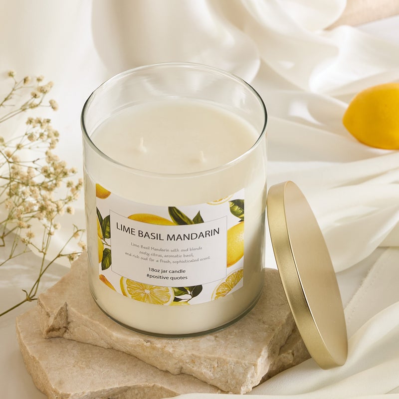 Home Box Aure Blown 532 ml Lime Basil Mandarin Jar Candle with Metal Lid - 10.7x13.2 cm - Image 2
