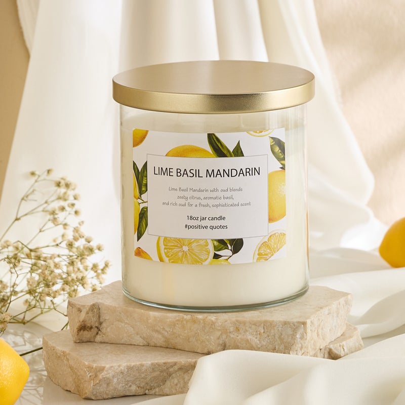 Home Box Aure Blown 532 ml Lime Basil Mandarin Jar Candle with Metal Lid - 10.7x13.2 cm - Image 1