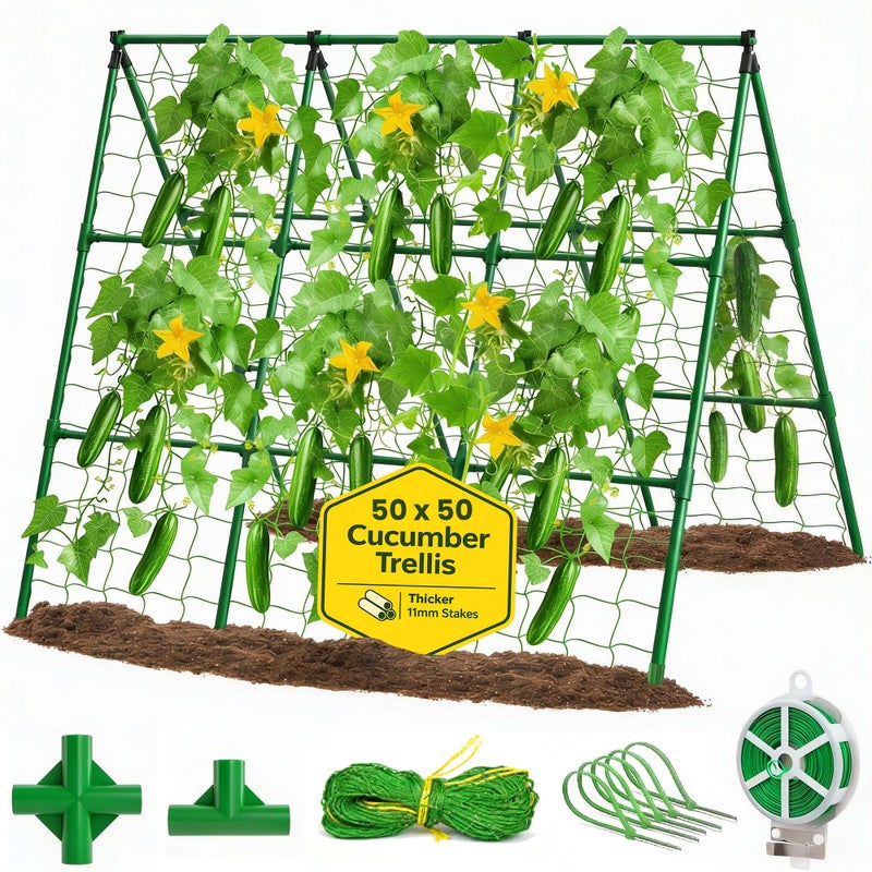 K-Brands 50x50 Cucumber Trellis for Raised Bed - A Frame Garden Trellis for Climbing Plants Outdoor - Cucumbers, Pea, Zucchini, Squash,Tomato, Green Bean, Vine, Watermelon, Melon, Pumpkin - Image 1