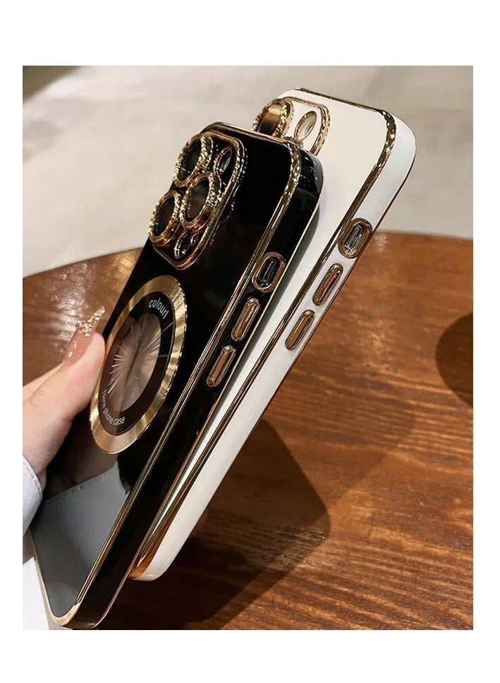 AROAQ Magnetic Case For Iphone, Wireless Charging Magsafe Lens Film Cover, Anti-scratch Luxury Plating Logo Hole Strong Magnetic Case For Iphone 15 Pro Max, 15 Plus, Pro, ( Pink Color) - Image 3