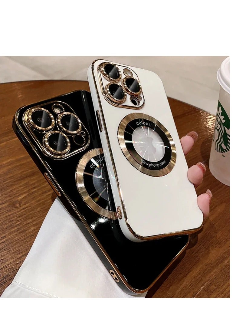 AROAQ Magnetic Case For Iphone, Wireless Charging Magsafe Lens Film Cover, Anti-scratch Luxury Plating Logo Hole Strong Magnetic Case For Iphone 15 Pro Max, 15 Plus, Pro, ( Pink Color) - Image 4