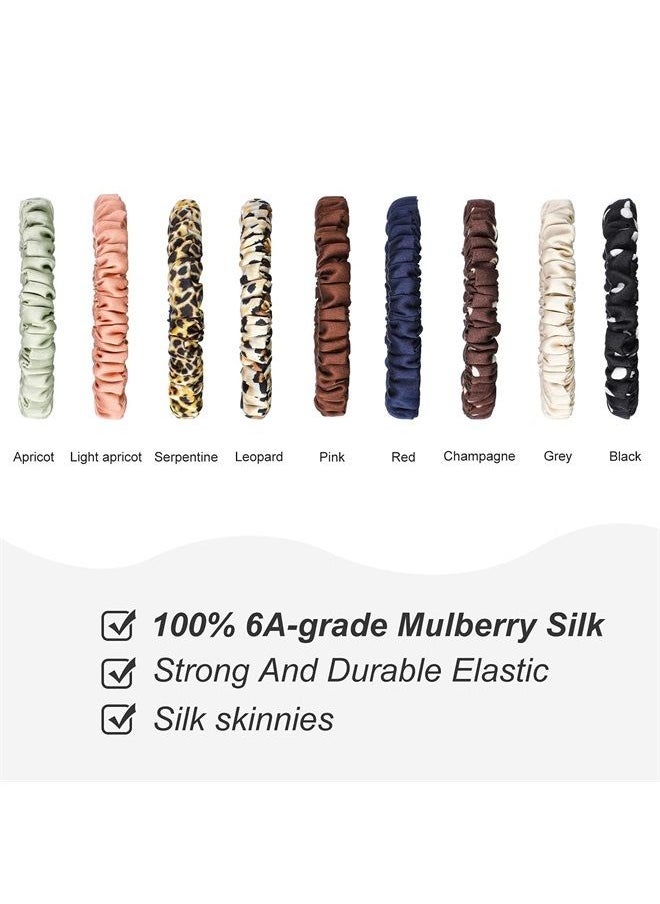 Chuangdi 9 Pieces silk scrunchies Silk Hair Ties Skinny Hair Scrunchies Pure Silk Ponytail Holder Elastic Hair Bands Hair Accessories for Women Girls (Dark Colors,Vivid Style)  - Image 2