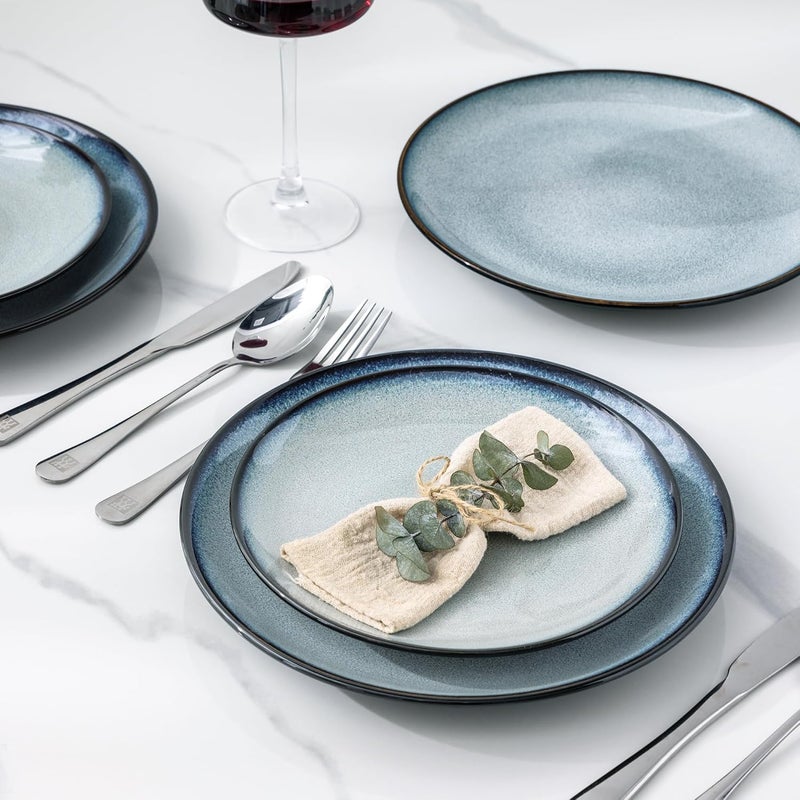 LERATIO طقم أطباق عشاء سيراميك LERATIO مجموعة من 6 أطباق 10.5 بوصة مصنوعة يدويًا بطلاء تفاعلي أطباق بورسلين بشكل كوب ديسات للأكل للمطبخ آمنة في الفرن والميكروويف وغسالة الصحون مقاومة للخدش رمادي أزرق - Image 5