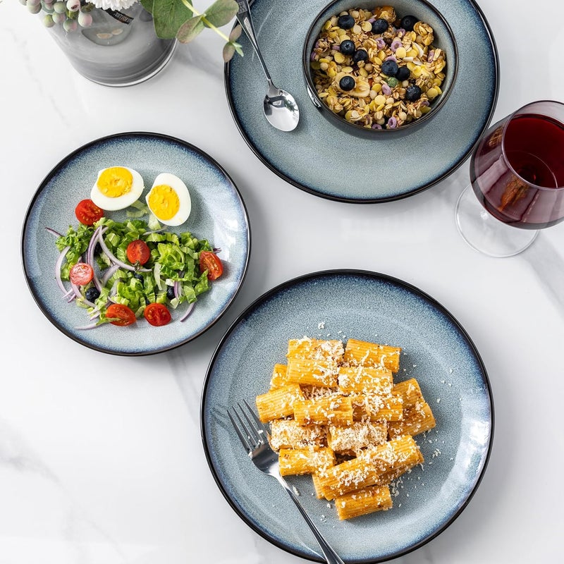 LERATIO طقم أطباق عشاء سيراميك LERATIO مجموعة من 6 أطباق 10.5 بوصة مصنوعة يدويًا بطلاء تفاعلي أطباق بورسلين بشكل كوب ديسات للأكل للمطبخ آمنة في الفرن والميكروويف وغسالة الصحون مقاومة للخدش رمادي أزرق - Image 4