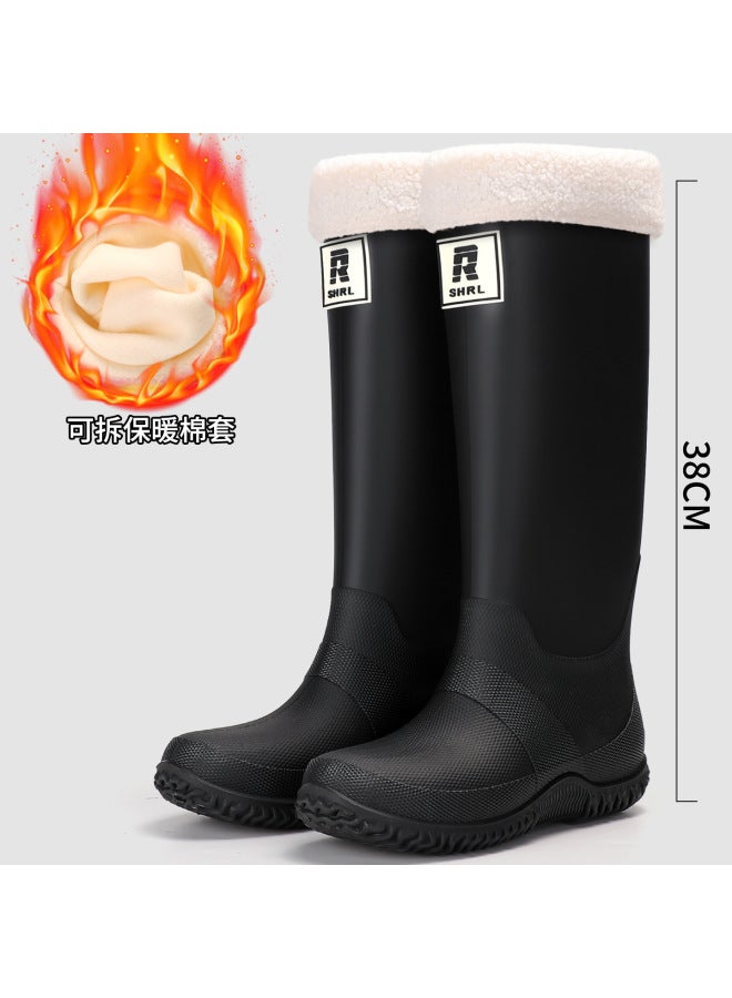 Large Size Rain Boots For Women, Short-tube Men's Adult Water Shoes, Rain Boots For Women, Wear-resistant Rubber Shoes, Plus Velvet, Fashionable Kitchen Water Boots